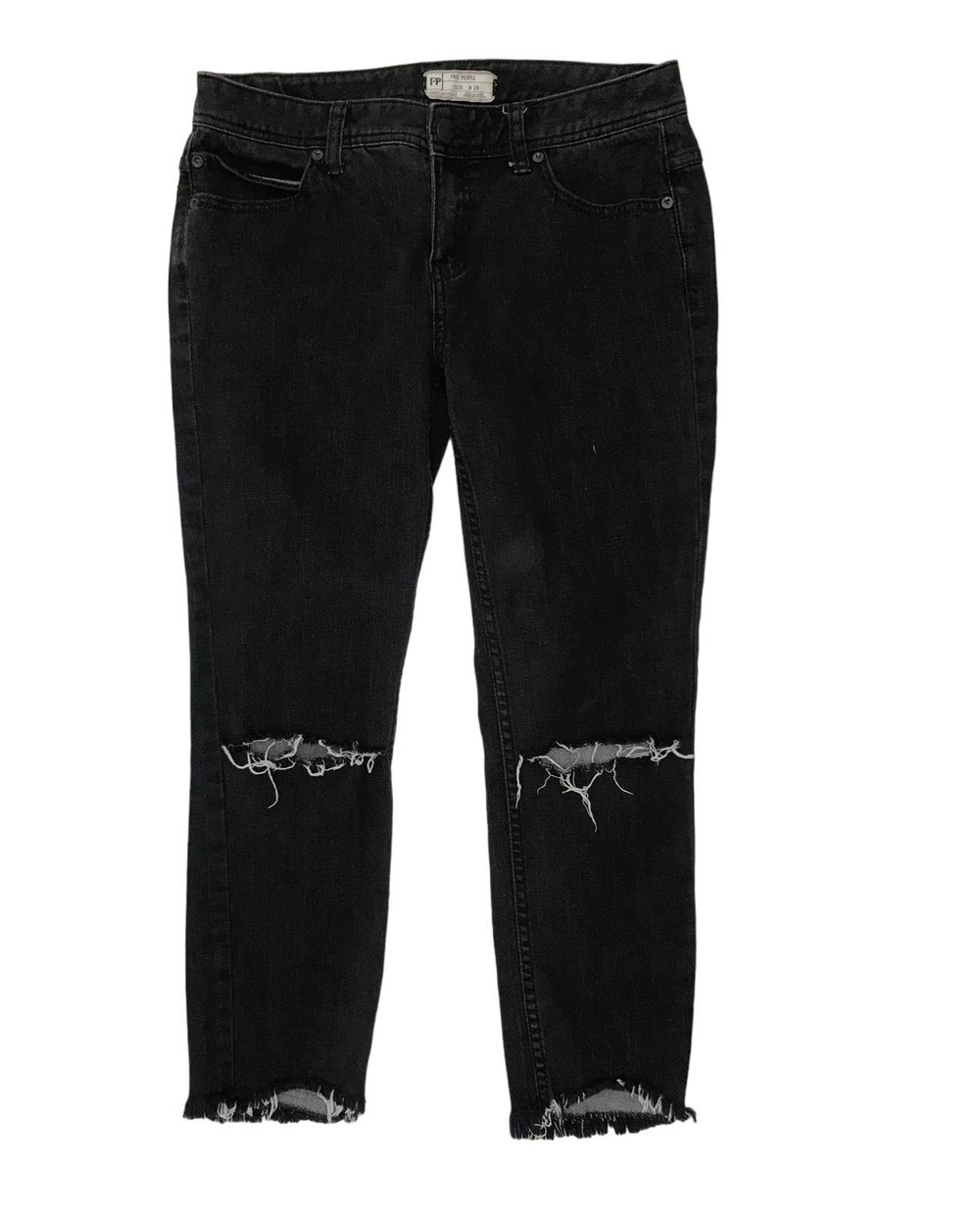 Free People Black Distressed Skinny Crop Jeans Size 29